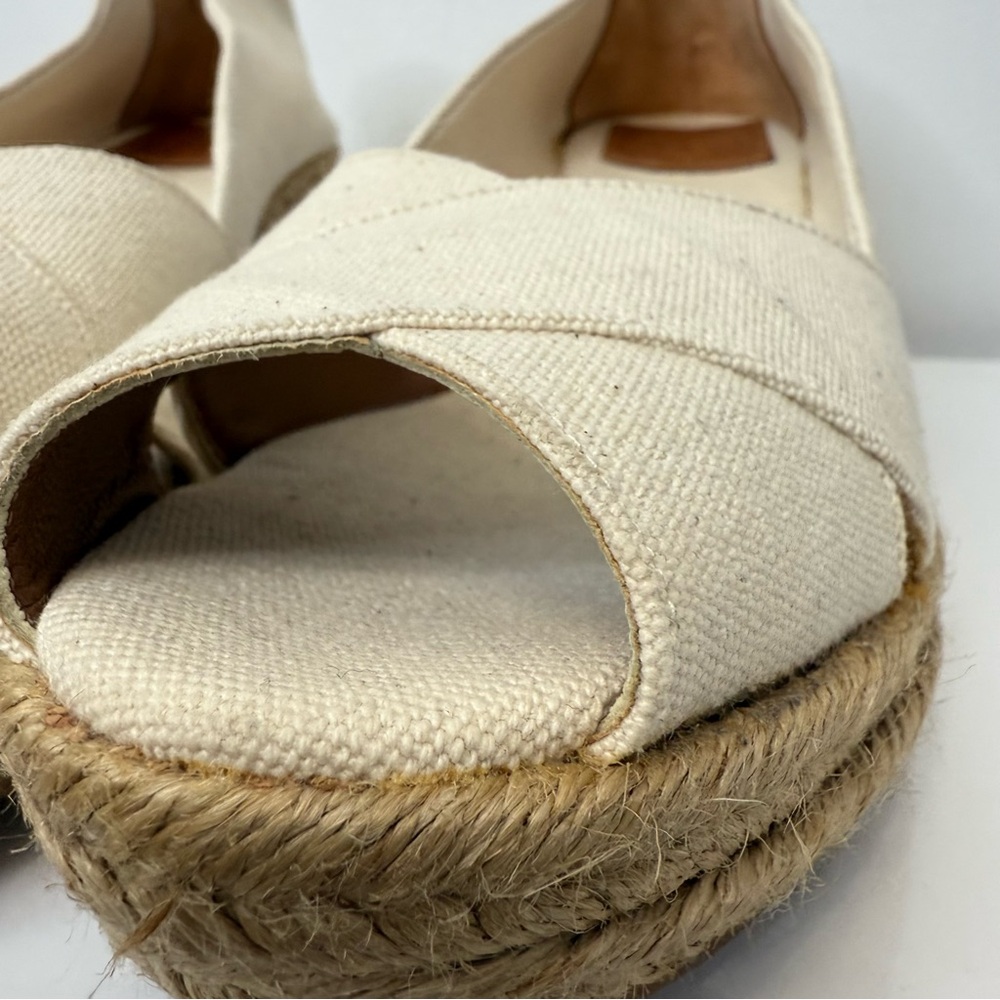 Tory Burch Filipa Canvas Criss Cross Espadrille Wedge Sandal Size 10 Cream Tan - Picture 13 of 15